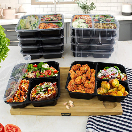 Set of 10 Meal Prep Food Storage with 3 Compartments by Geezy - UKBuyZone