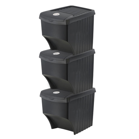 22 L set of 3 Large Plastic Waste Recycling Bin With Lids by Geezy - UKBuyZone