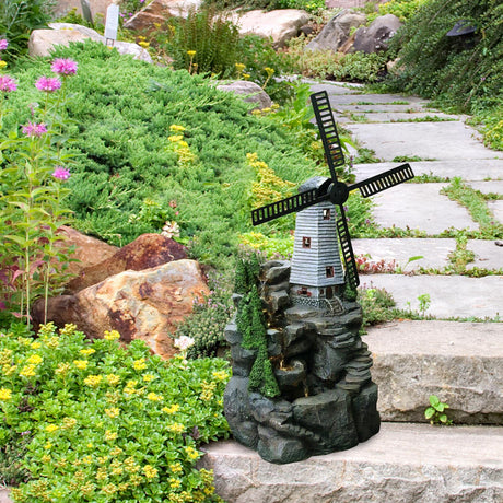 Windmill Water Feature Outdoor With LED by GEEZY - UKBuyZone