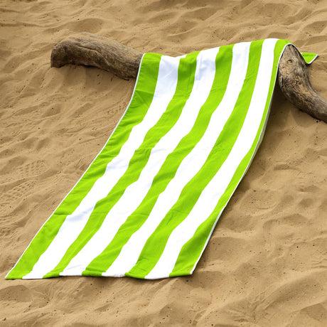 Beach Bath Towel Large Microfibre Green Striped by GEEZY - UKBuyZone