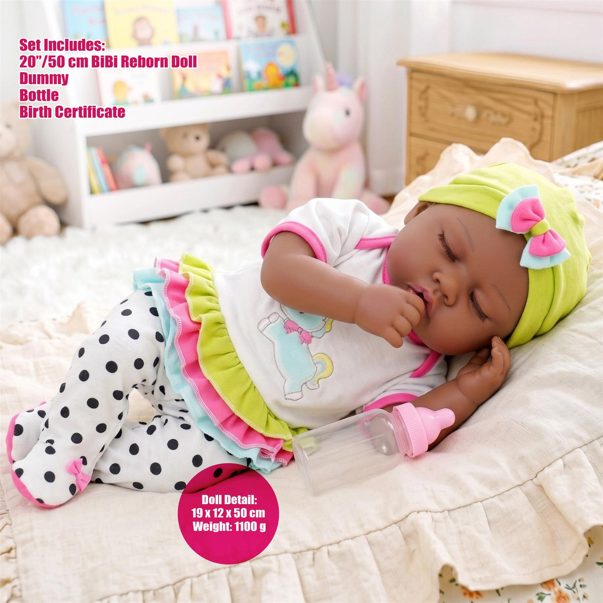 BiBi Black Doll Reborn Ethnic Sleeping Girl "Fay" (50 cm / 20")