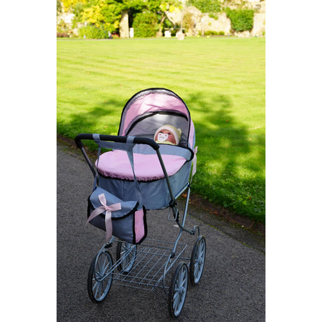 Pink and Grey Dolls Vintage Cambridge Pram by BiBi Doll - UKBuyZone