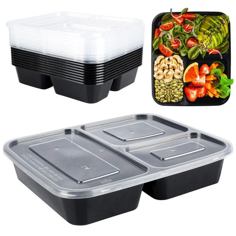 Set of 10 Meal Prep Food Storage with 3 Compartments by Geezy - UKBuyZone