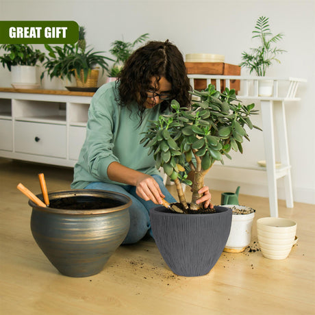Large Anthracite Round Indoor Outdoor Flower Pot by GEEZY - UKBuyZone