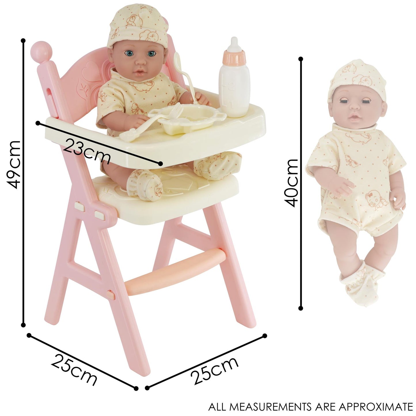 Baby Doll with Feeding High Chair & Accessories by BiBi Doll - UKBuyZone