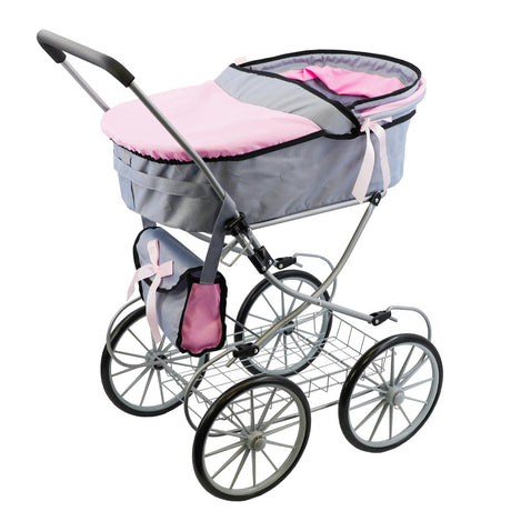 Pink and Grey Dolls Vintage Cambridge Pram by BiBi Doll - UKBuyZone