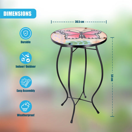Round Side Mosaic Table With Large Butterfly Design by GEEZY - UKBuyZone