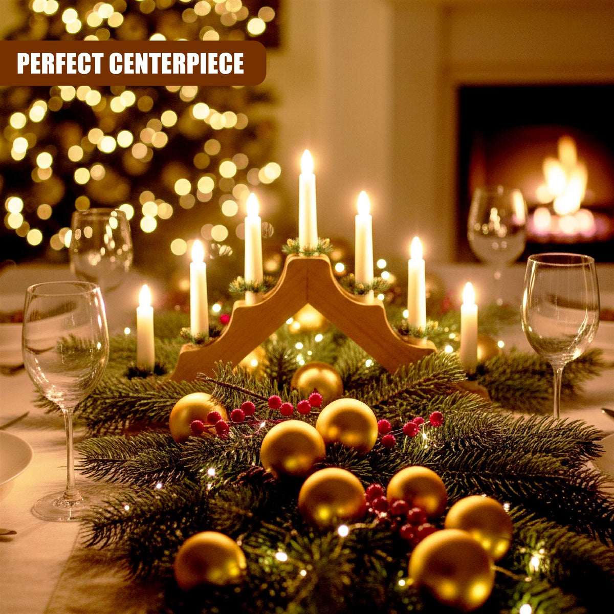 Wooden Candle Bridge with 7 LED Lights