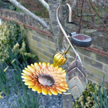 Solar LED Light Yellow Hanging Metal Bird Feeder by Geezy - UKBuyZone