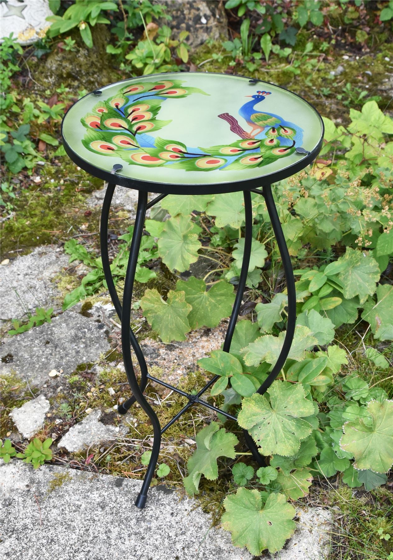 Round Side Mosaic Table With Peacock Design by GEEZY - UKBuyZone