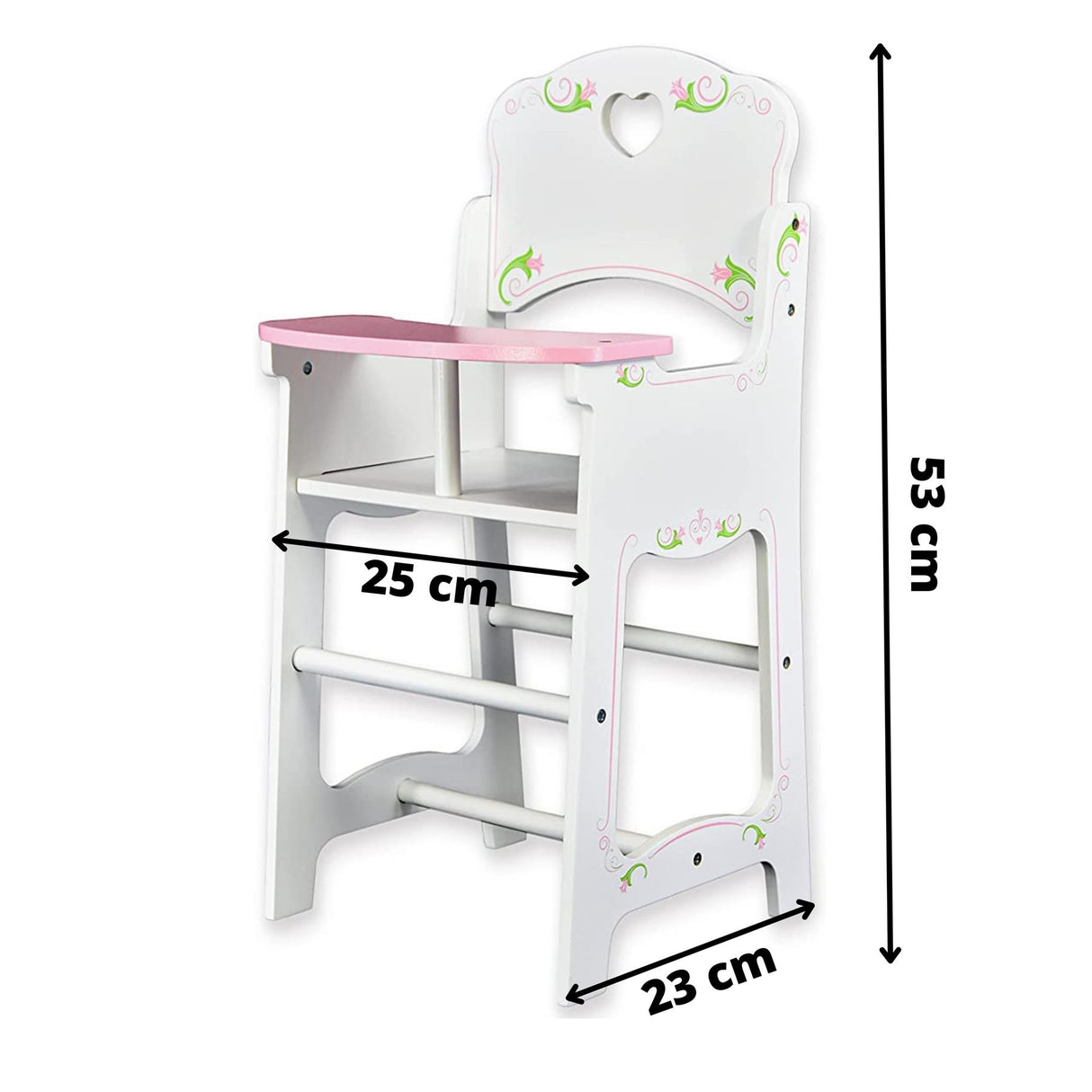 "White high chair with pink trim and decorative design, suitable for a child's room." - UKBuyZone