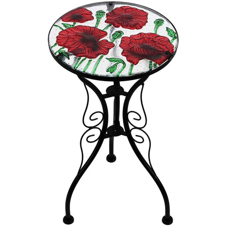 Round Side Mosaic Garden Table With Poppies Design by Geezy - UKBuyZone