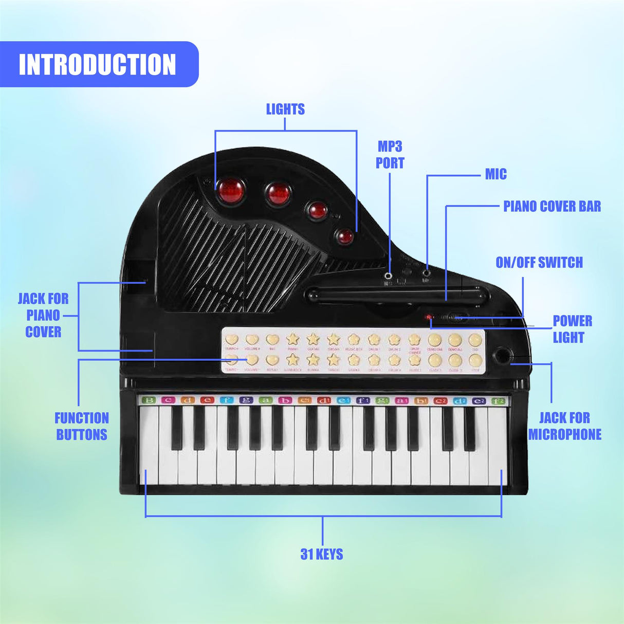 Black Electronic Piano With Microphone and Stool
