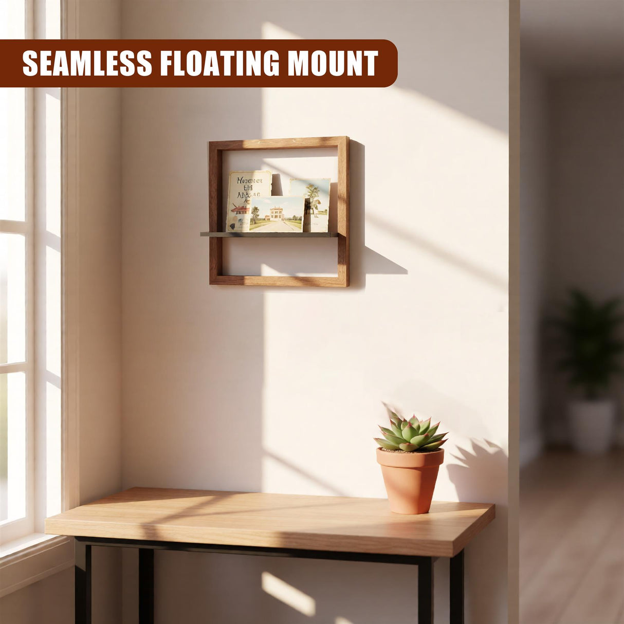 "Modern minimalist wooden floating shelf, perfect for displaying decorative objects, enhances home decor." - UKBuyZone