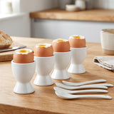 Set of 4 Ceramic Egg Cups with Spoons