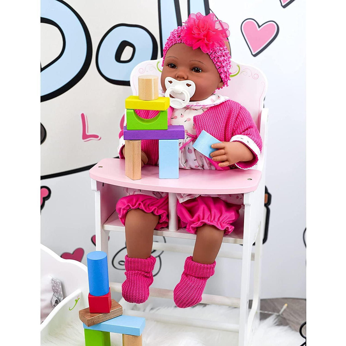 BiBi Doll Baby Dolls Wooden High Chair and Cradle Furniture