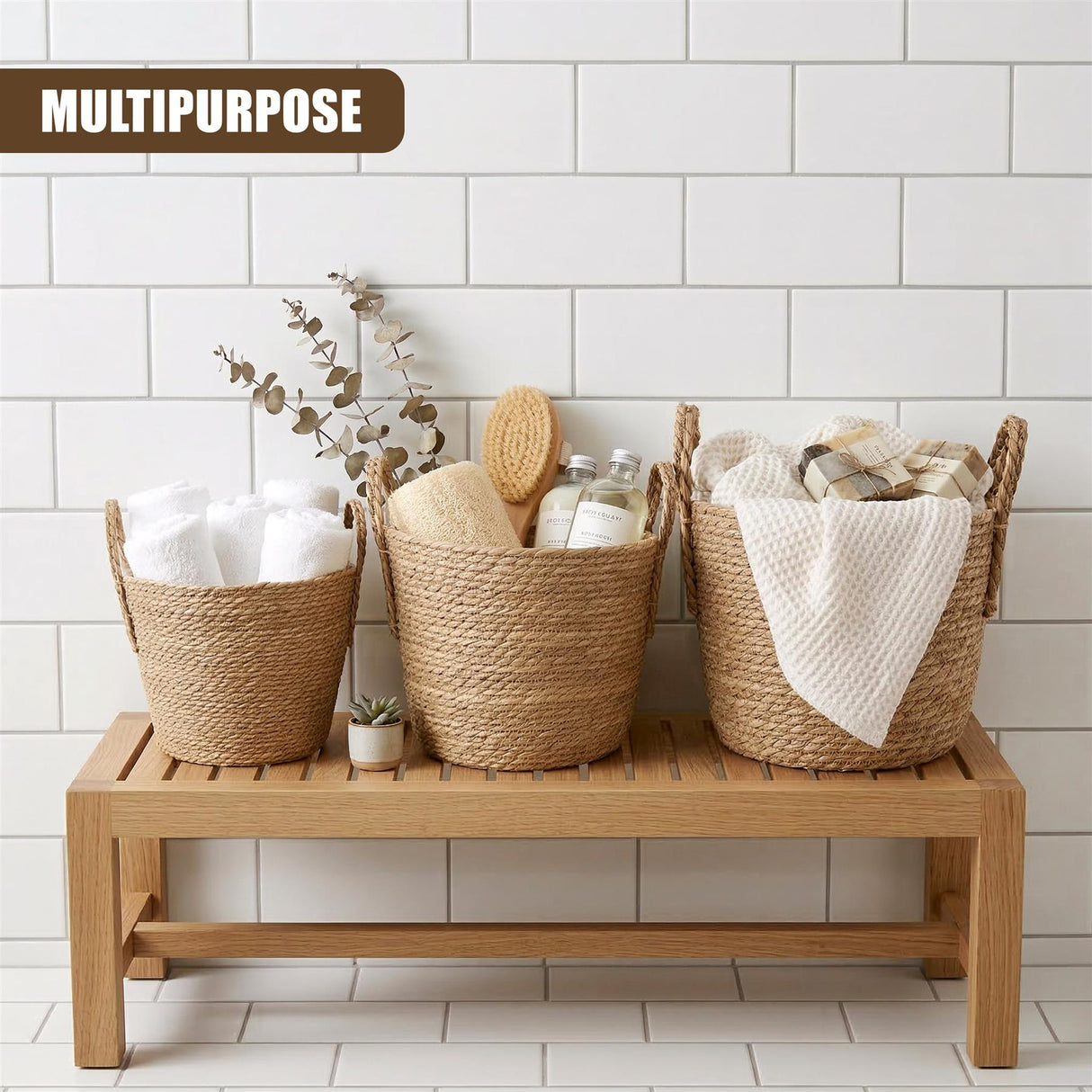 Set of 3 Wicker Planters with Handles