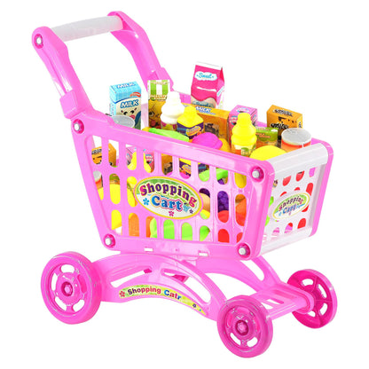 Pink Shopping Trolley Cart Play Food Set by The Magic Toy Shop - UKBuyZone