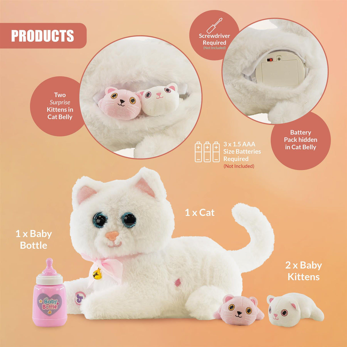 Interactive Plush Cat with 2 Kittens and Sounds by The Magic Toy Shop - UKBuyZone
