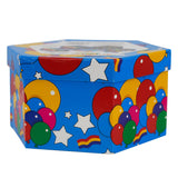Blue and colorful box containing a 52-piece art set with balloons and stars.