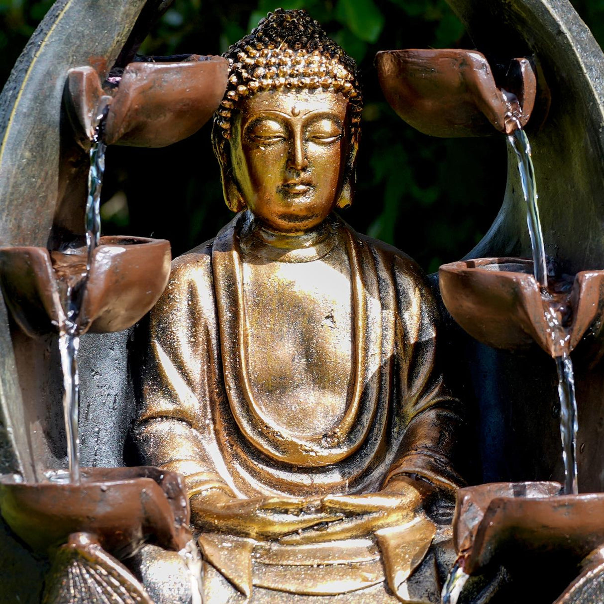Golden Buddha Solar Water Feature Outdoor With LED by GEEZY - UKBuyZone