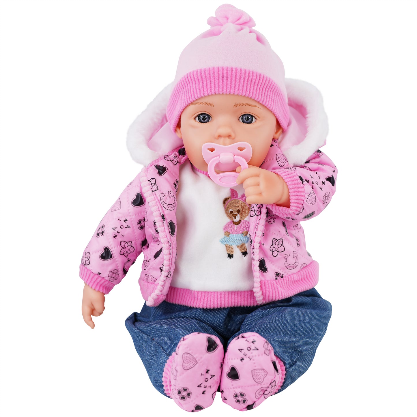 Neon Pink Bibi Baby Doll Toy With Dummy & Sounds by BiBi Doll - UKBuyZone