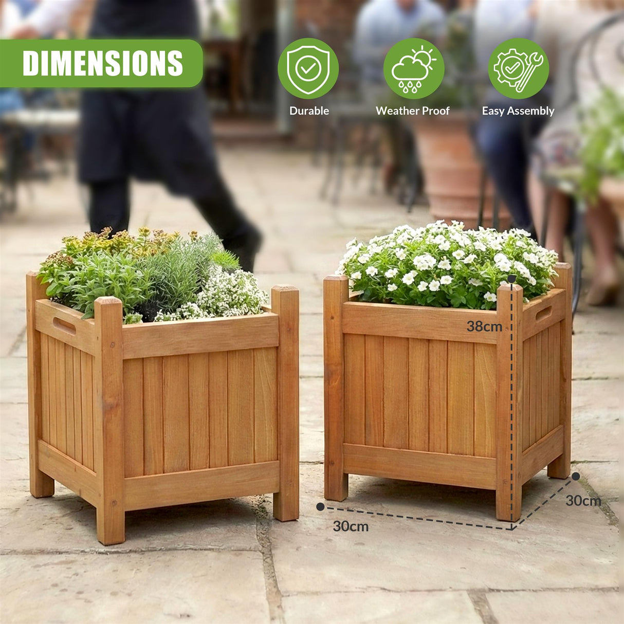 Wooden Planters Square Set of 2