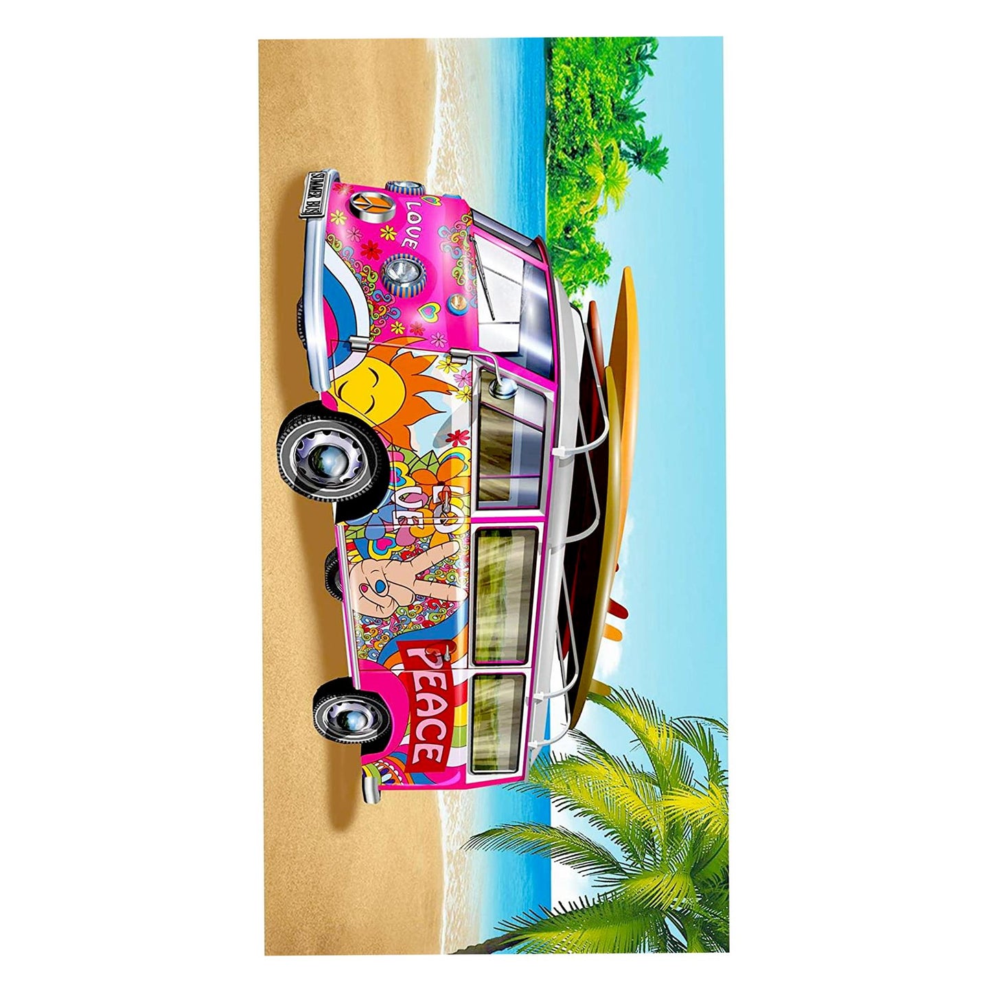 Pink Summer Bus Design Large Towel by Geezy - UKBuyZone