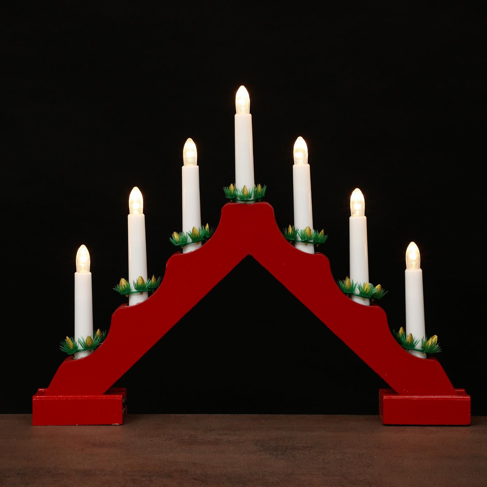 Red Wooden Candle Bridge With 7 Led Lights by GEEZY - UKBuyZone
