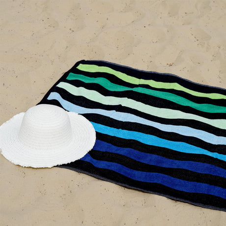 Large Velour Striped Beach Towel (Blue Oasis) by Geezy - UKBuyZone