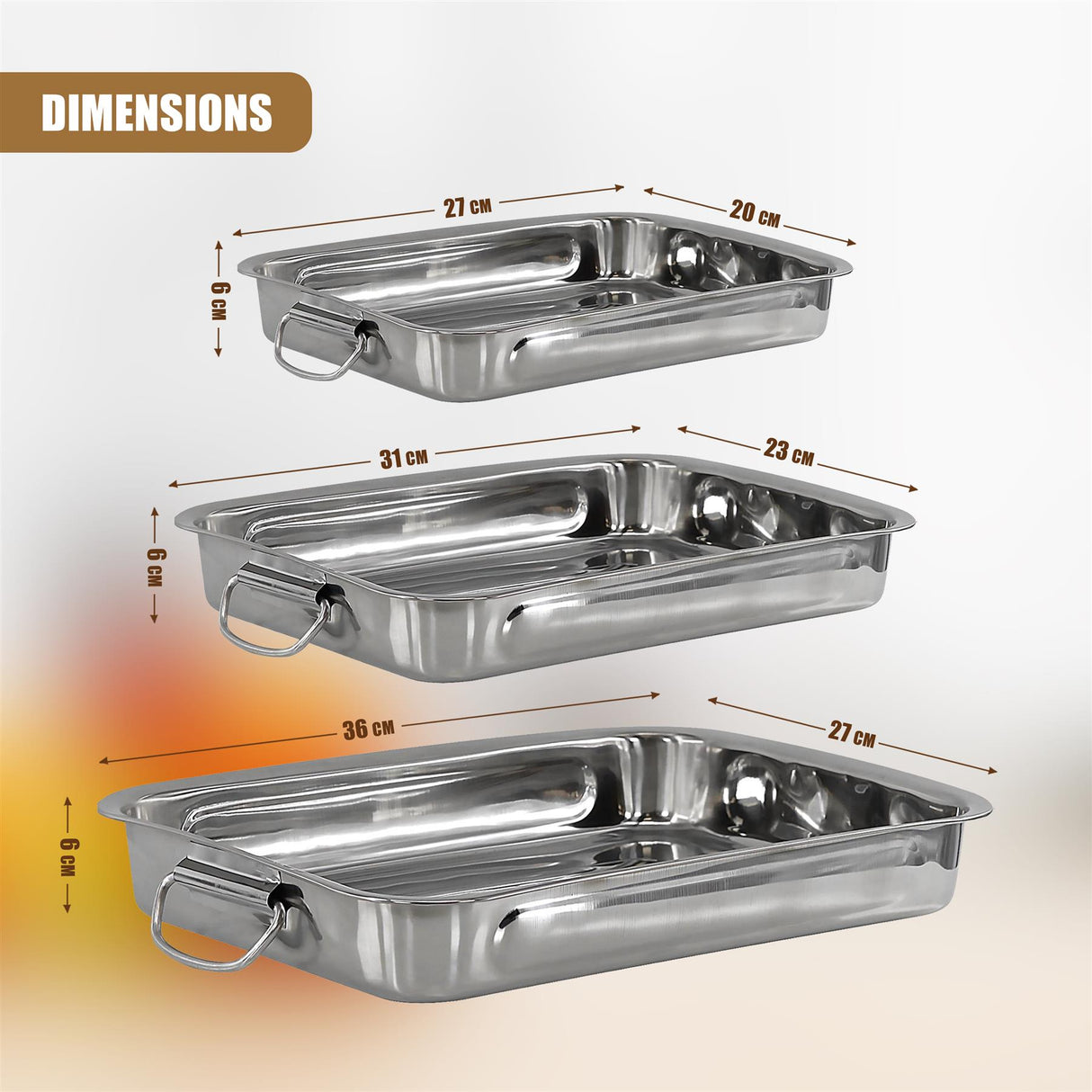 Set Of 3 Stainless Steel Roasting Trays