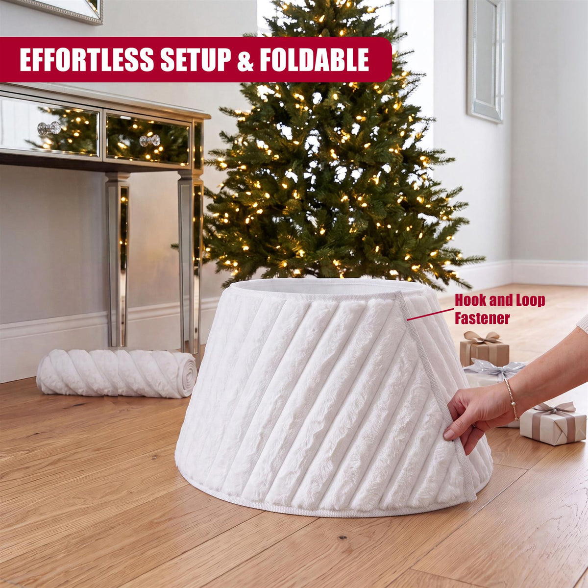 White Faux Fur Christmas Tree Skirt 22"
