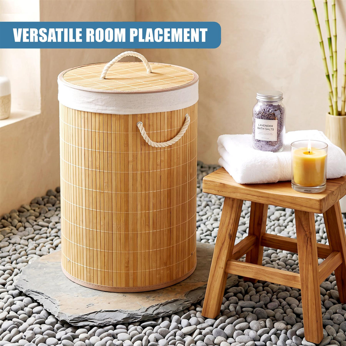 Round Bamboo Laundry Hamper 48L