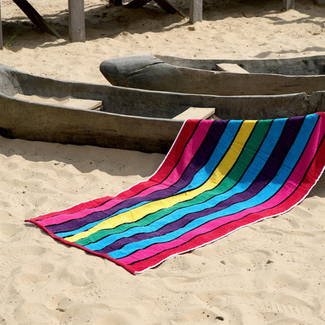 Large Velour Striped Beach Towel (Crimson Skyline) by Geezy - UKBuyZone