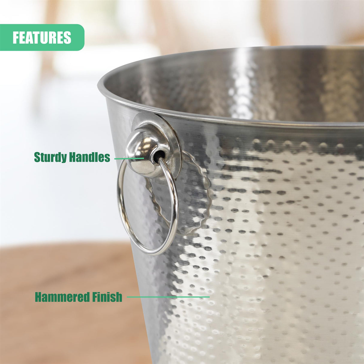 Stainless Steel Ice Bucket Hammered Champagne Drink Wine Cooler With Handles by Geezy - UKBuyZone