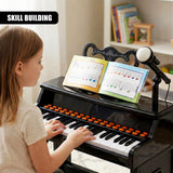 Child's hands on black keys, white microphone, child playing in front of piano. - UKBuyZone