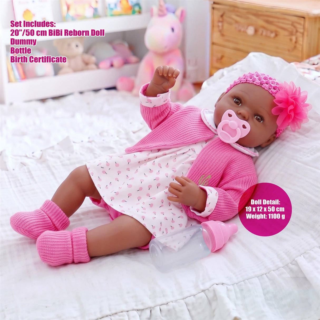 BiBi Black Doll Reborn Ethnic "Blossom" (50 cm / 20")