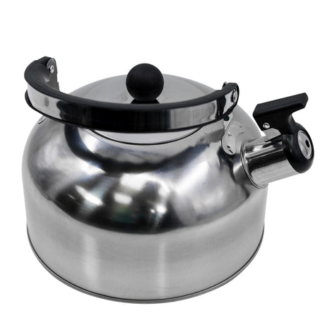 Geezy 2.5L stainless steel whistling camping kettle.