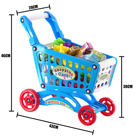 Blue Shopping Trolley Cart Play Food Set by The Magic Toy Shop - UKBuyZone