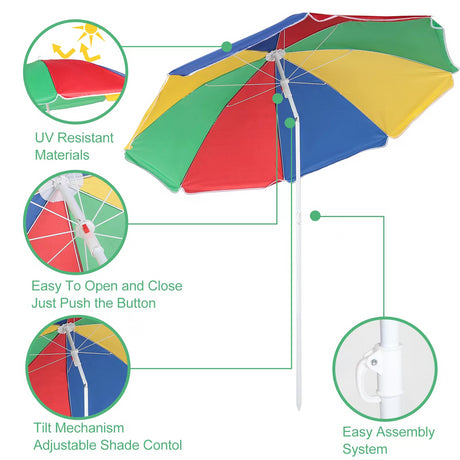 Multi-Coloured Beach Tilting Parasol 1.6M by The Magic Toy Shop - UKBuyZone