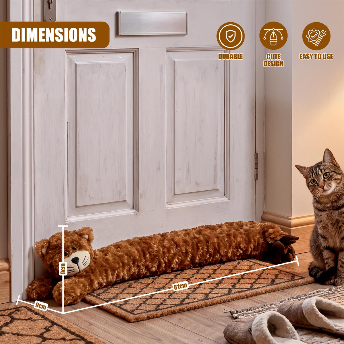 Novelty Draught Excluder for Doors Brown Cat Design
