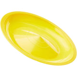 A bright yellow plastic plate with a smooth, rounded shape and a slight curvature to its edges. - UKBuyZone