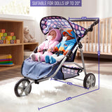 3 Wheeler Twin Doll's Pushchair, Blue