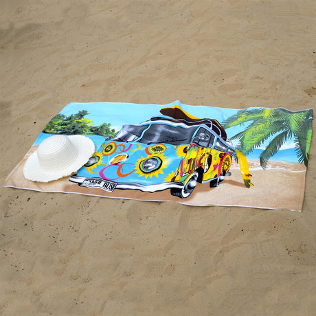 Blue Summer Bus Design Large Towel by Geezy - UKBuyZone