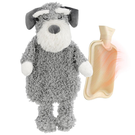 Hot Water Bottle With Plush Fluffy Cover 1L (Grey) by GEEZY - UKBuyZone
