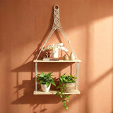 2 Tier Macrame Hanging Wall Shelf