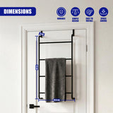 Black towel rail measuring 73 cm by 44.5 cm hanging on a white interior door.