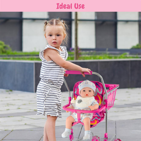 Kids Shopping Trolley with Removable Basket & Doll Seat by BiBi Doll - UKBuyZone
