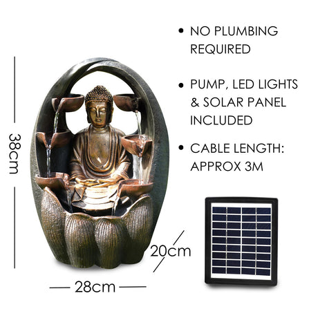 GEEZY Golden Buddha Solar Water Feature Outdoor With LED