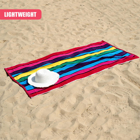 Velour Striped Beach Towel Crimson Skyline by Geezy - UKBuyZone